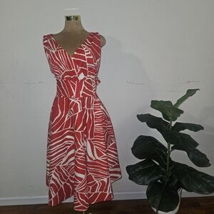 Suzi Chin for Maggy Boutique Vibrant Red and White Midi Dress